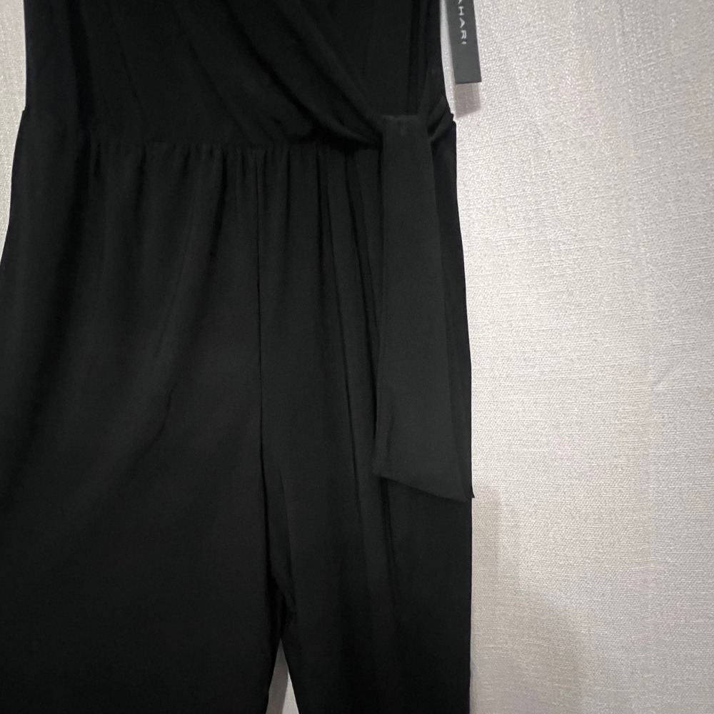 NWT Tahari Black Sleeveless Flowy Wrap Front Jumpsuit Wide Leg Belted Size L - Picture 3 of 13